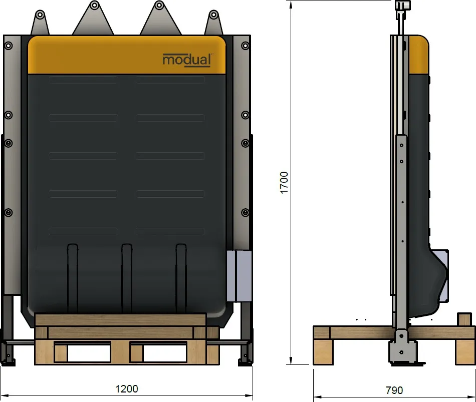 Dimensions with the front transport frame moved inwards