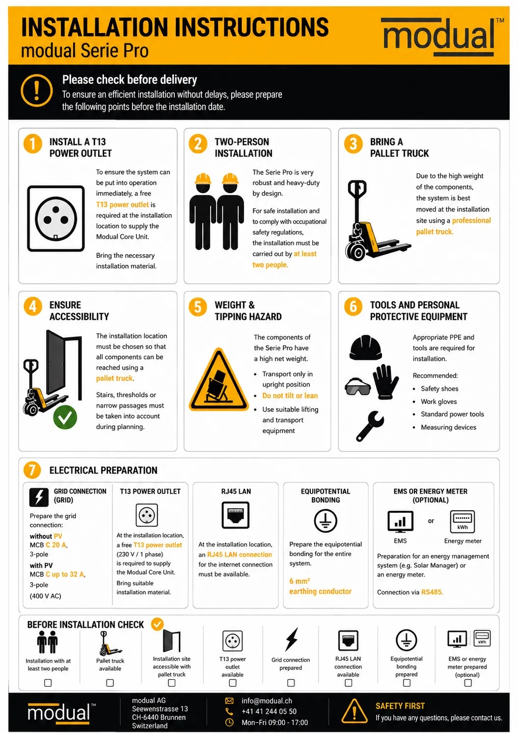 Installation instructions for the Series Pro: site preparation checklist