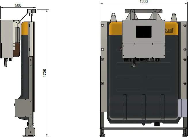 Dimensions with the inverter mounted on the battery pack