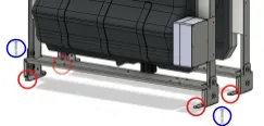 Fixing holes (red) and bolt anchors (blue)