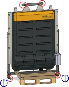 Fixing points (red) and floor anchors (blue)